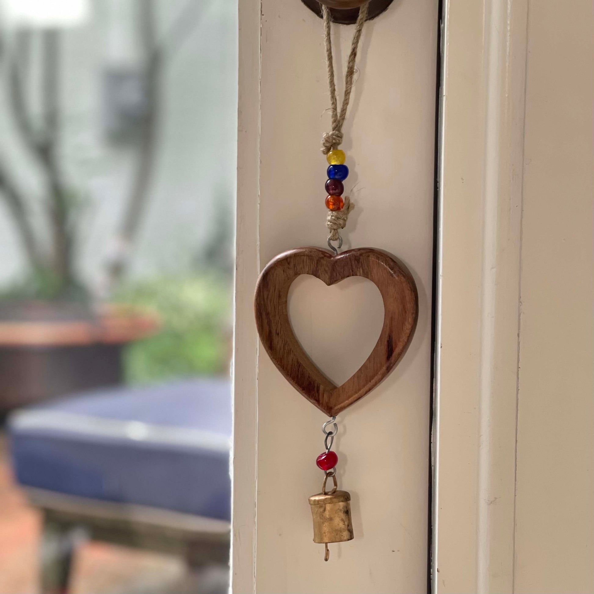 Handcrafted Wood Heart Chime with Iron Bell    Home Decor Supply | Online Retail | ShoreShopper.com