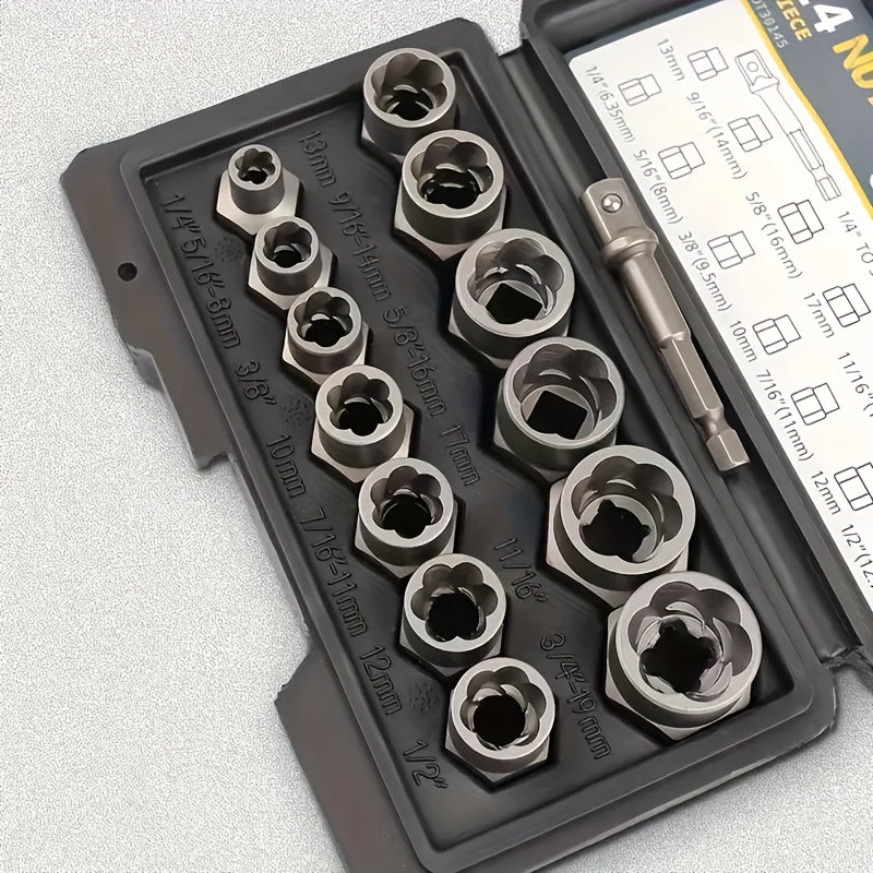 YCUPUP Nut Extractor Kit 14pcs Nut Removal Tool With 13 Bolts And Nut Removers, 1 Hex Socket Adapter For 1/4" To 3/8" Drives    Home Decor Supply | Online Retail | ShoreShopper.com