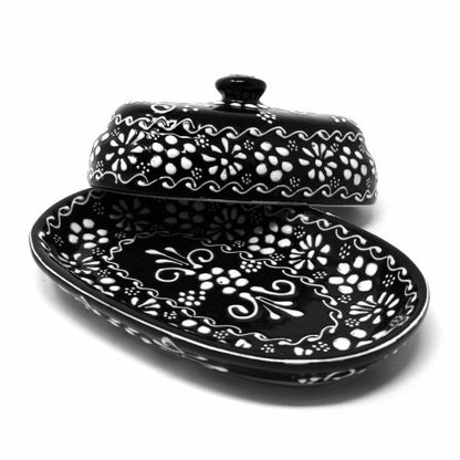 Encantada Handmade Pottery Butter Dish, Black & White    Home Decor Supply | Online Retail | ShoreShopper.com