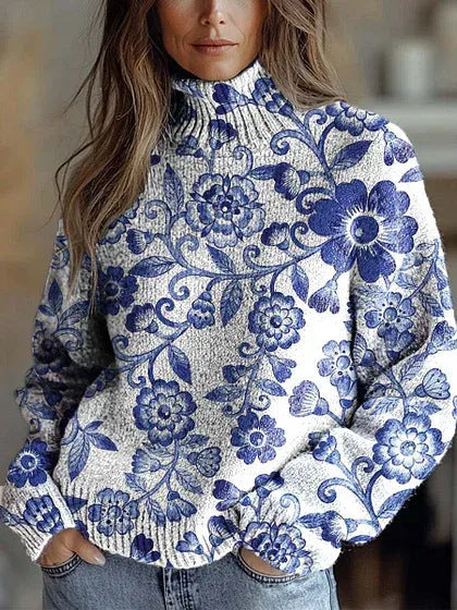 Elegant 3D Floral Print Turtleneck Sweater - Cozy Long Sleeve Pullover    Home Decor Supply | Online Retail | ShoreShopper.com