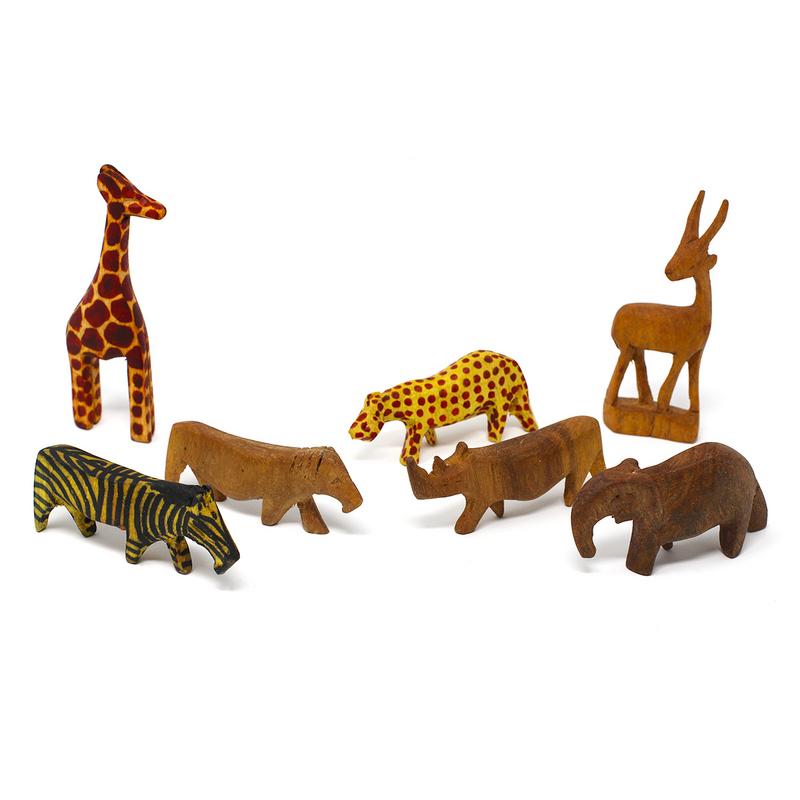 Handcarved Miniature Wood Safari Animals, Set of 7    Home Decor Supply | Online Retail | ShoreShopper.com