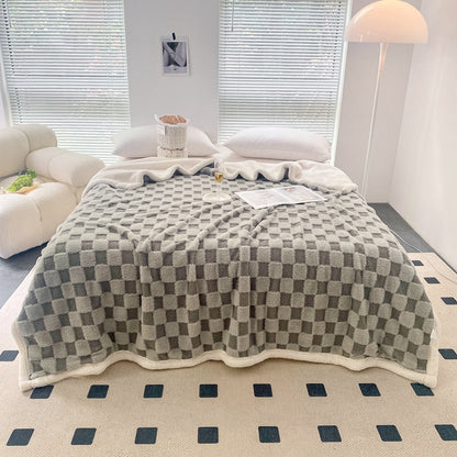 Autumn And Winter Lamb Plush Blanket Quilt Set Checkerboard    Home Decor Supply | Online Retail | ShoreShopper.com