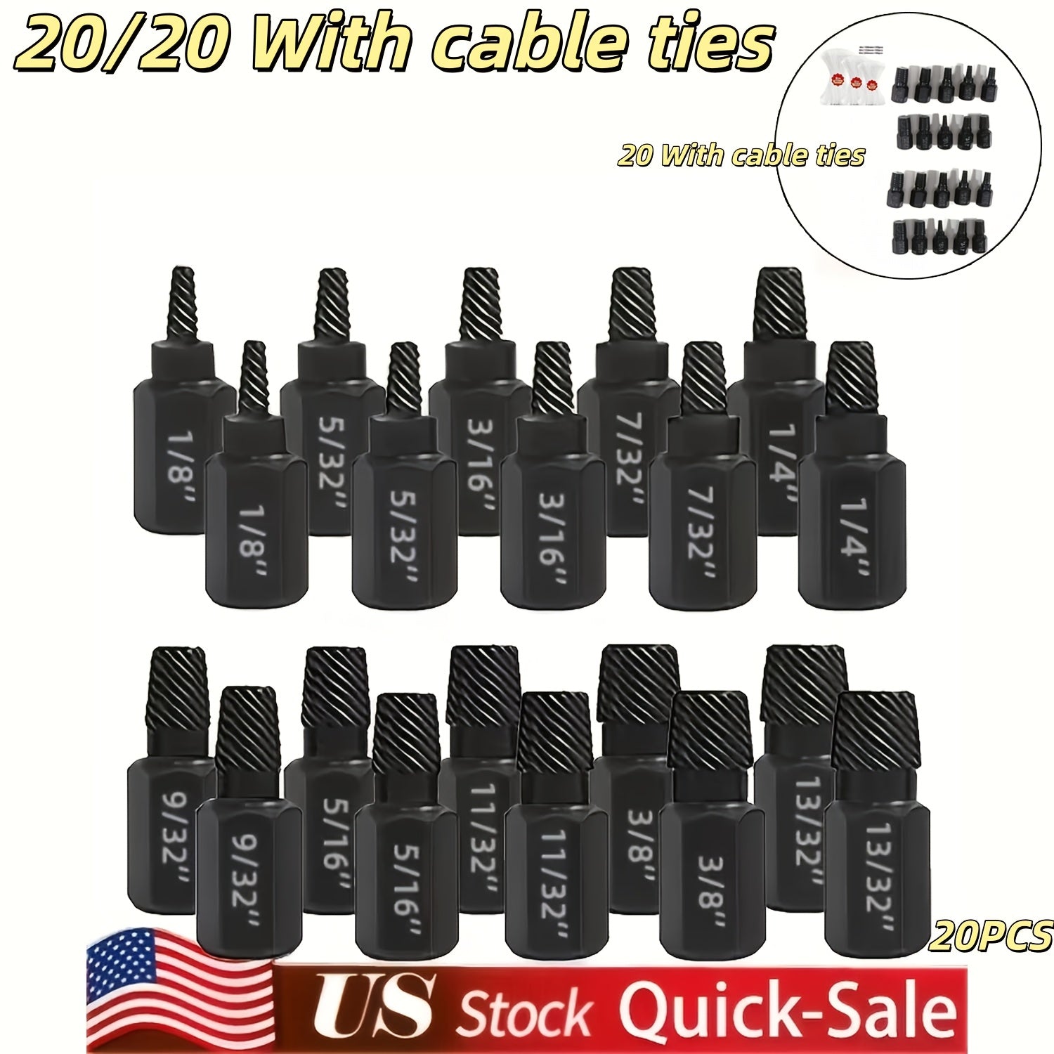 20pcs Industrial Screw Extractor Set: Alloy Steel Damaged Screw Removal Kit, Metal Easy-Out Drill Bits, Broken Bolt Stud Extractor Tools, Multi-Groove Screw Extractor Set, Suitable for Bolt Stud Tubes 1/8"-13/32", Local Wareh - ShoreCo.Shop