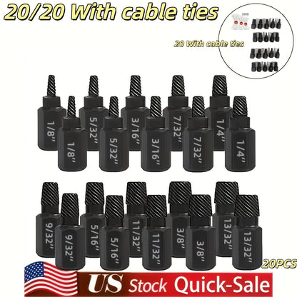 20pcs Industrial Screw Extractor Set: Alloy Steel Damaged Screw Removal Kit, Metal Easy-Out Drill Bits, Broken Bolt Stud Extractor Tools, Multi-Groove Screw Extractor Set, Suitable for Bolt Stud Tubes 1/8"-13/32", Local Wareh - ShoreCo.Shop
