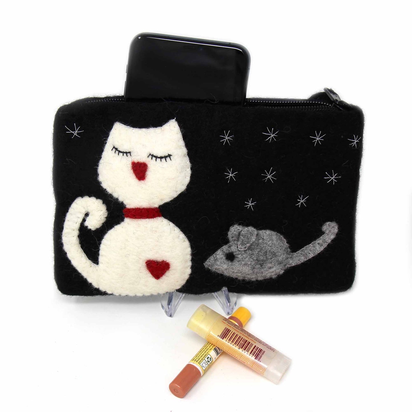 Hand Crafted Felt: White Cat Pouch    Home Decor Supply | Online Retail | ShoreShopper.com