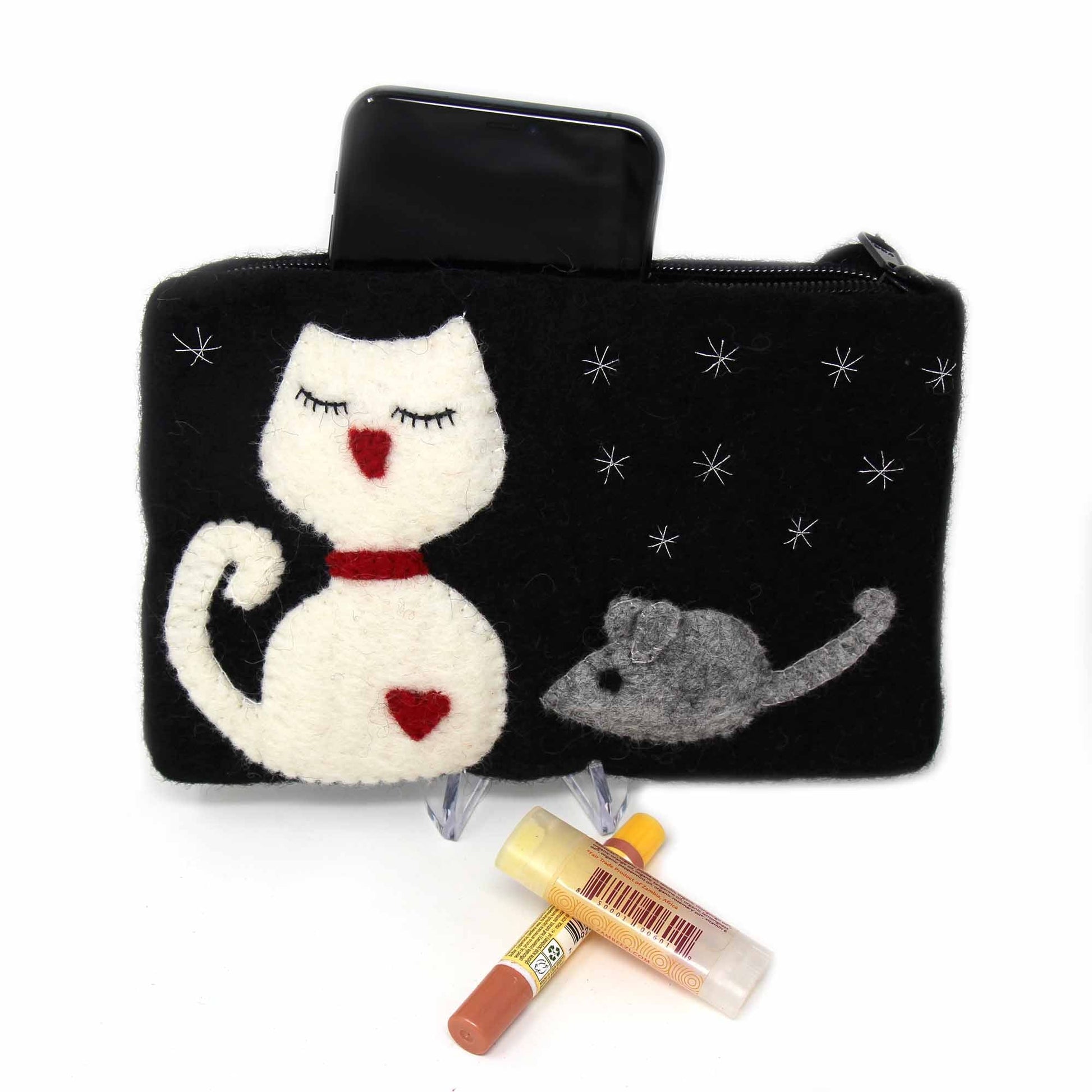 Hand Crafted Felt: White Cat Pouch    Home Decor Supply | Online Retail | ShoreShopper.com