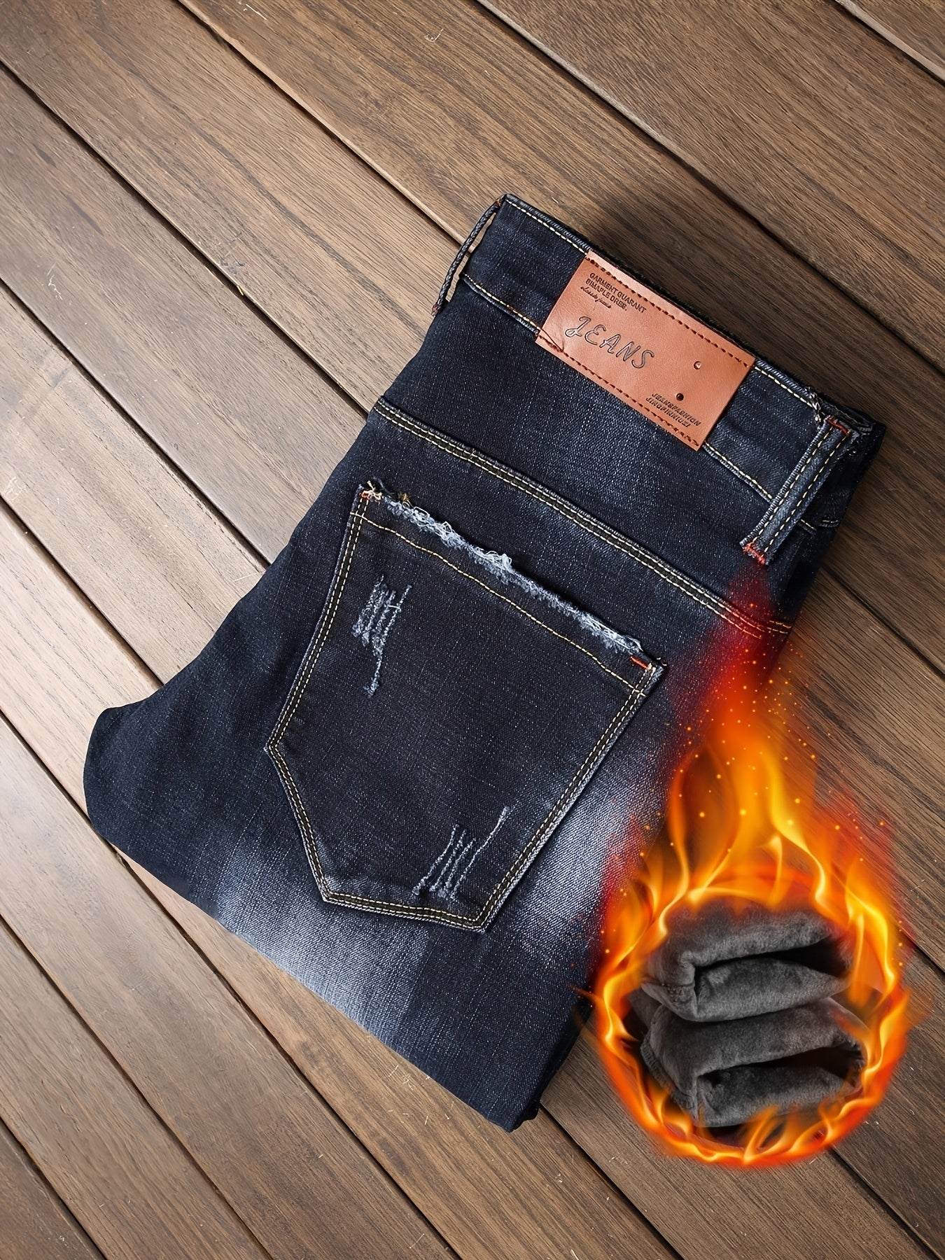 Men's Thermal Distressed Winter Jeans - Thickened Fleece-Lined Denim with Aged Patchwork & Heavy Wash Design    Home Decor Supply | Online Retail | ShoreShopper.com