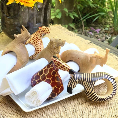Set of Six Mahogany Wood Animal Napkin Rings - Jedando Handicrafts    Home Decor Supply | Online Retail | ShoreShopper.com