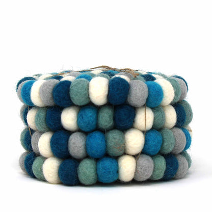 Ice Blue Felt Ball Coasters, Set of 4    Home Decor Supply | Online Retail | ShoreShopper.com