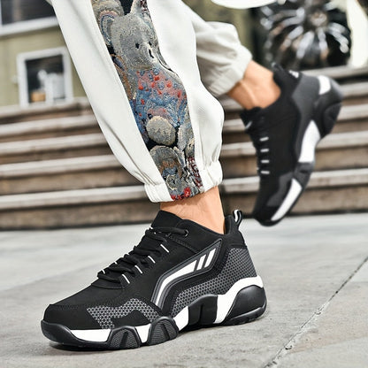 Men'S Lace-Up Sneakers - Thick Cushioned Platform Shoes with Non-Slip Rubber Sole, Low-Top Lace-Up Design in Black/White/Orange Accents - All-Season Walking Shoes for Everyday, Office, Formal Events - Durable Casual Footwear    Home Decor Supply | Online Retail | ShoreShopper.com