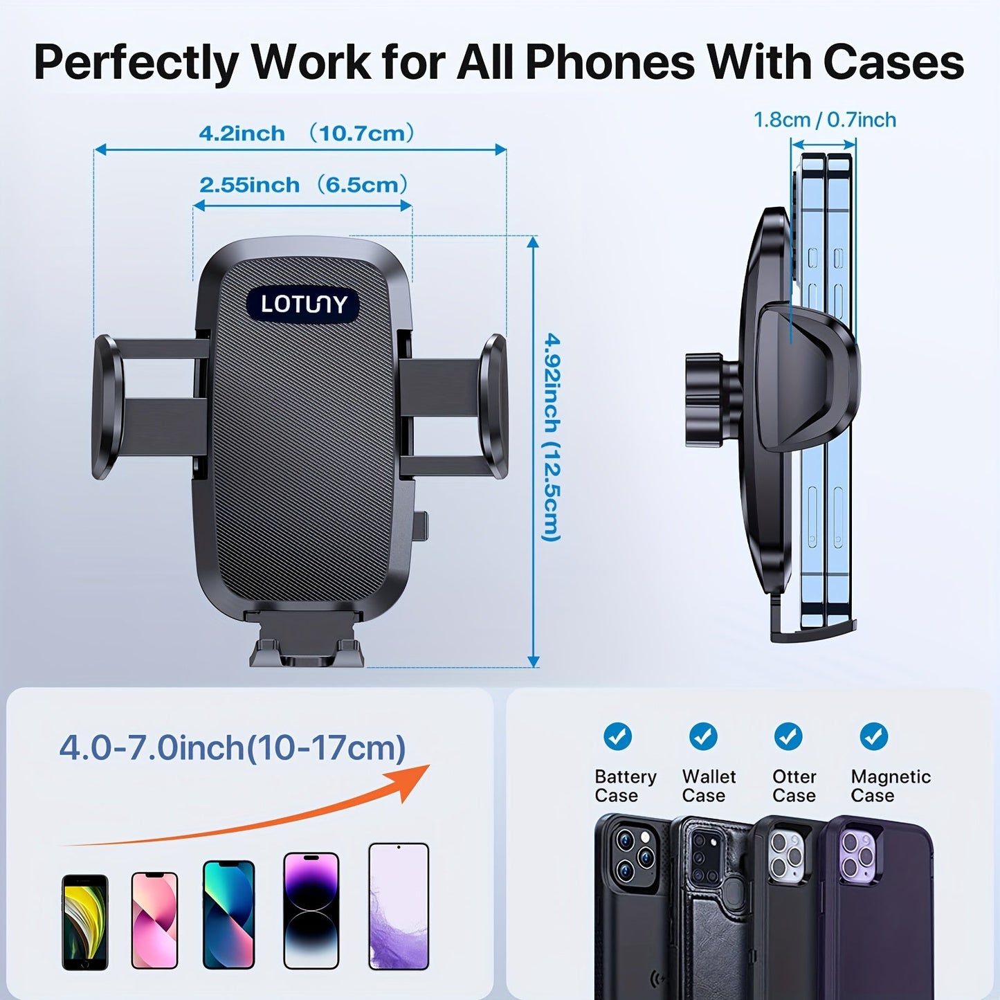 LOTUNY Car Phone Holder, Universal Hands-Free Phone Holders for Your Car, 3-in-1 Phone Mount for CarAir Vent Compatible with for iphone for samsung Google and All 4" to 7, 2" Phones    Home Decor Supply | Online Retail | ShoreShopper.com