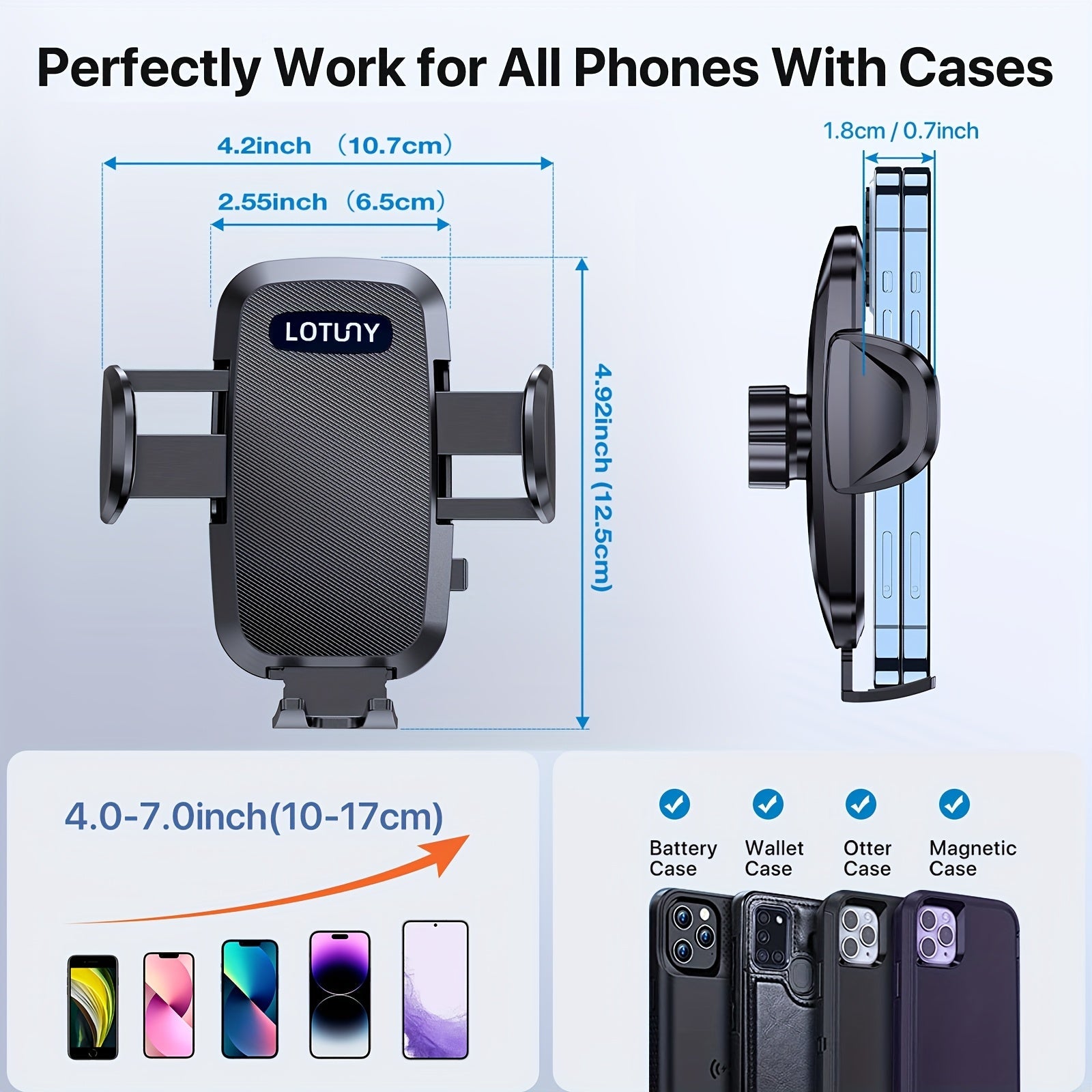 LOTUNY Car Phone Holder, Universal Hands-Free Phone Holders for Your Car, 3-in-1 Phone Mount for CarAir Vent Compatible with for iphone for samsung Google and All 4" to 7, 2" Phones    Home Decor Supply | Online Retail | ShoreShopper.com