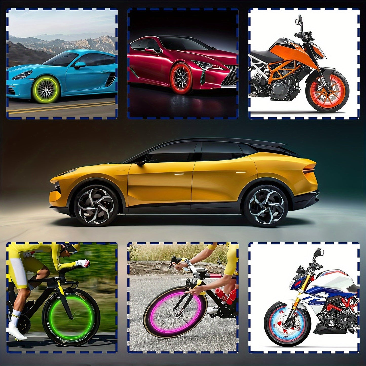 A Collection of Four Glowing Tire Valve Caps Designed to Stop Air from Escaping, Ideal for Vehicles Like Cars, Bikes, And Trucks, Adding a Fashionable Touch    Home Decor Supply | Online Retail | ShoreShopper.com