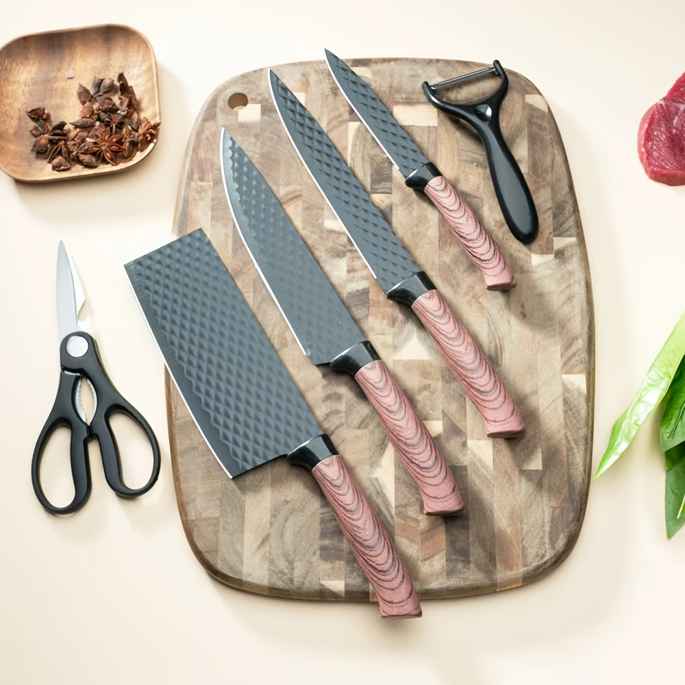 Professional 6pcs Kitchen Knife Set - Chef's Knife, Slicing Knife, Scraper, and Scissors - High Carbon Stainless Steel with Ultra-Sharp Blades, Non-Stick Ergonomic Wooden Handles - Ideal for Home, Travel, and Gift Box Set    Home Decor Supply | Online Retail | ShoreShopper.com