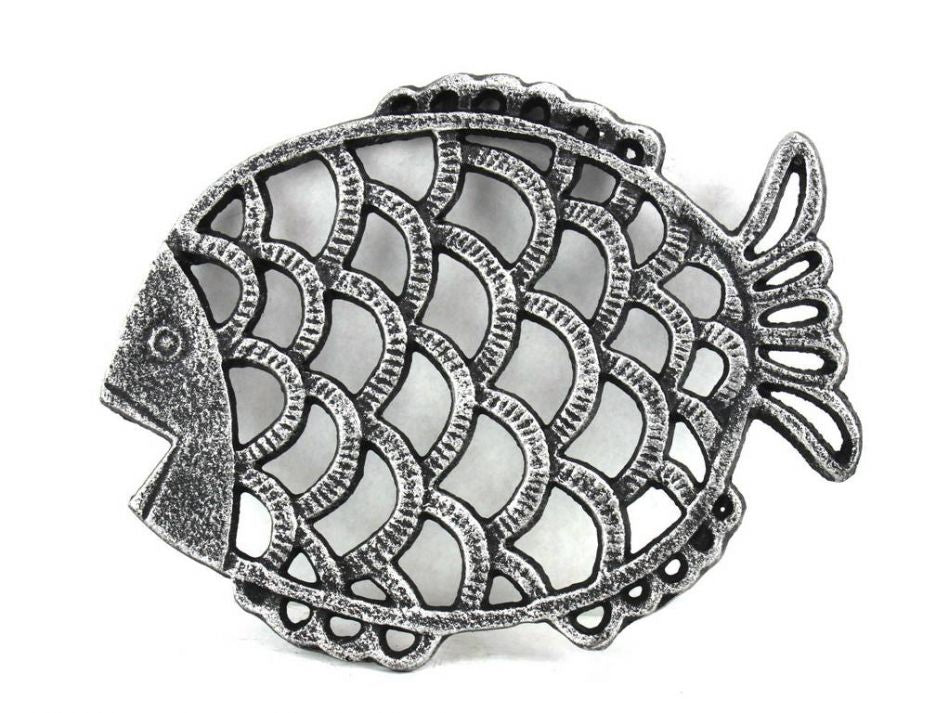 Antique Silver Cast Iron Big Fish Trivet 8""    Home Decor Supply | Online Retail | ShoreShopper.com
