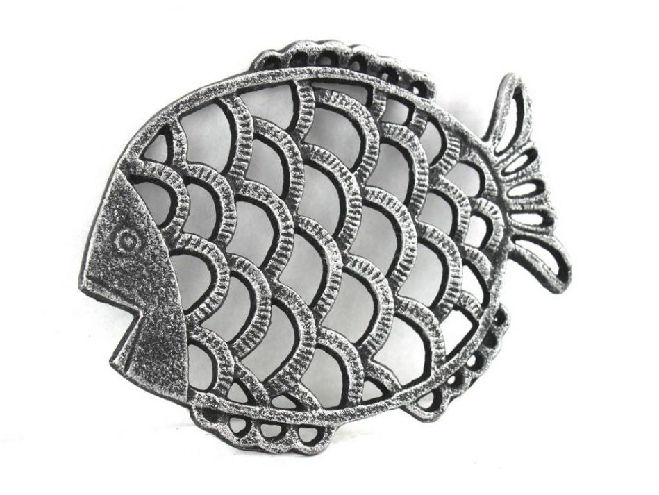 Antique Silver Cast Iron Big Fish Trivet 8""    Home Decor Supply | Online Retail | ShoreShopper.com