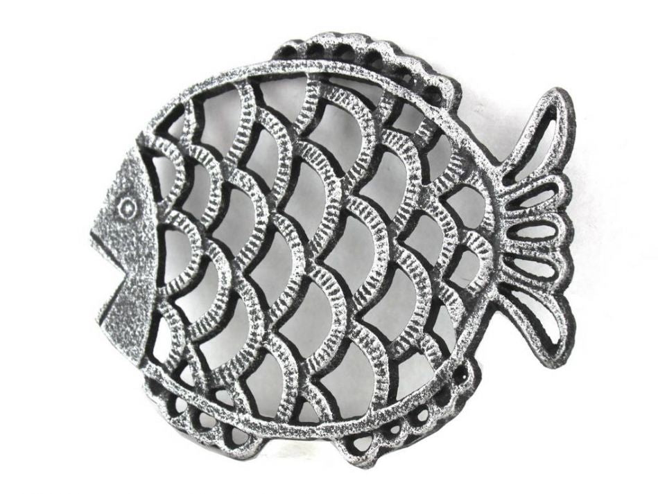 Antique Silver Cast Iron Big Fish Trivet 8""    Home Decor Supply | Online Retail | ShoreShopper.com