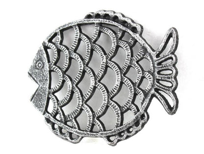 Antique Silver Cast Iron Big Fish Trivet 8""    Home Decor Supply | Online Retail | ShoreShopper.com