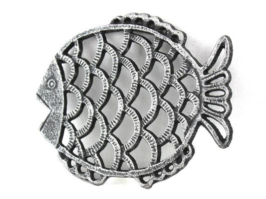 Antique Silver Cast Iron Big Fish Trivet 8""    Home Decor Supply | Online Retail | ShoreShopper.com