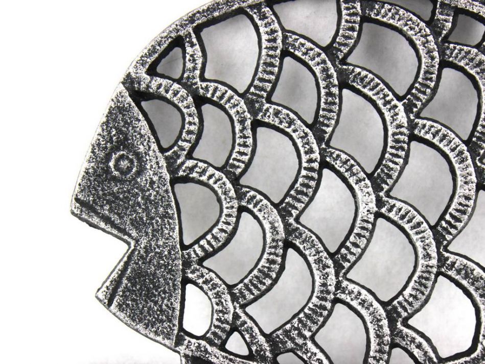 Antique Silver Cast Iron Big Fish Trivet 8""    Home Decor Supply | Online Retail | ShoreShopper.com
