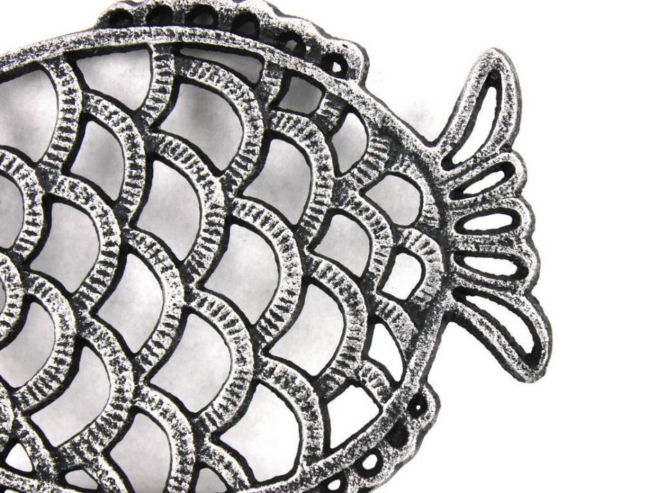 Antique Silver Cast Iron Big Fish Trivet 8""    Home Decor Supply | Online Retail | ShoreShopper.com