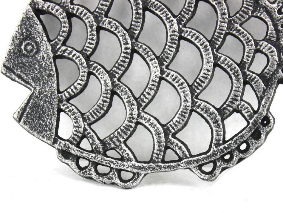Antique Silver Cast Iron Big Fish Trivet 8""    Home Decor Supply | Online Retail | ShoreShopper.com