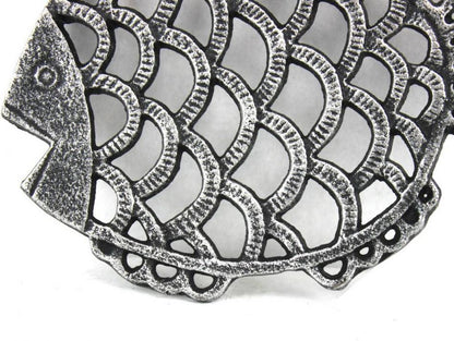 Antique Silver Cast Iron Big Fish Trivet 8""    Home Decor Supply | Online Retail | ShoreShopper.com