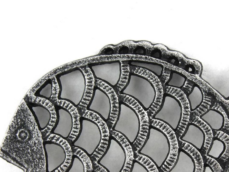 Antique Silver Cast Iron Big Fish Trivet 8""    Home Decor Supply | Online Retail | ShoreShopper.com