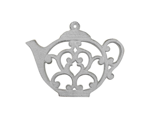 Whitewashed Cast Iron Round Teapot Trivet 8""    Home Decor Supply | Online Retail | ShoreShopper.com