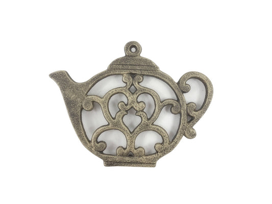 Rustic Gold Cast Iron Round Teapot Trivet 8""    Home Decor Supply | Online Retail | ShoreShopper.com
