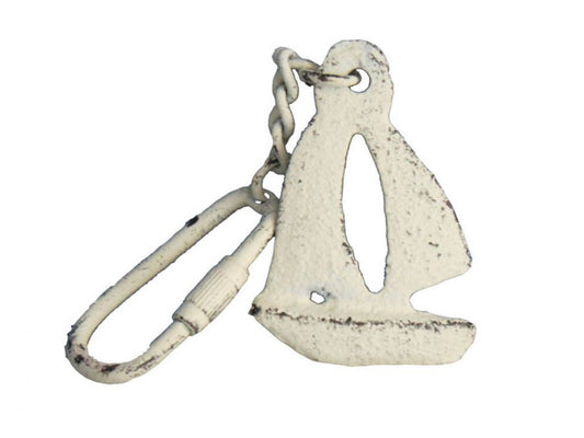 Whitewashed Cast Iron Sailboat Key Chain 5""    Home Decor Supply | Online Retail | ShoreShopper.com