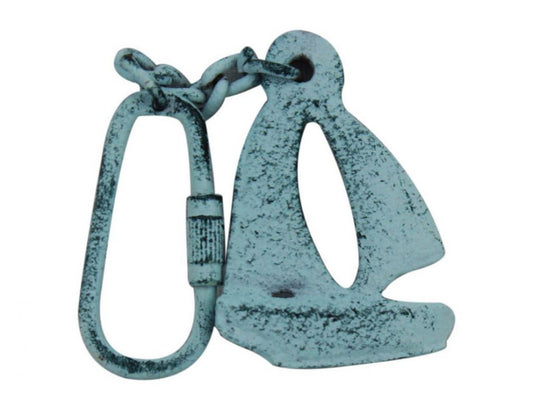 Dark Blue Whitewashed Cast Iron Sailboat Key Chain 5""    Home Decor Supply | Online Retail | ShoreShopper.com
