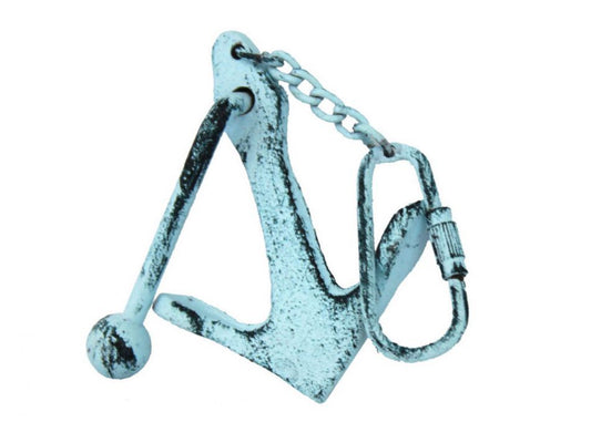Dark Blue Whitewashed Cast Iron Anchor Key Chain 5""    Home Decor Supply | Online Retail | ShoreShopper.com