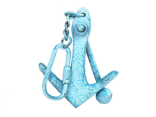 Light Blue Whitewashed Cast Iron Anchor Key Chain 5""    Home Decor Supply | Online Retail | ShoreShopper.com