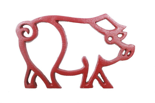 Rustic Red Cast Iron Pig Shaped Trivet 8""    Home Decor Supply | Online Retail | ShoreShopper.com