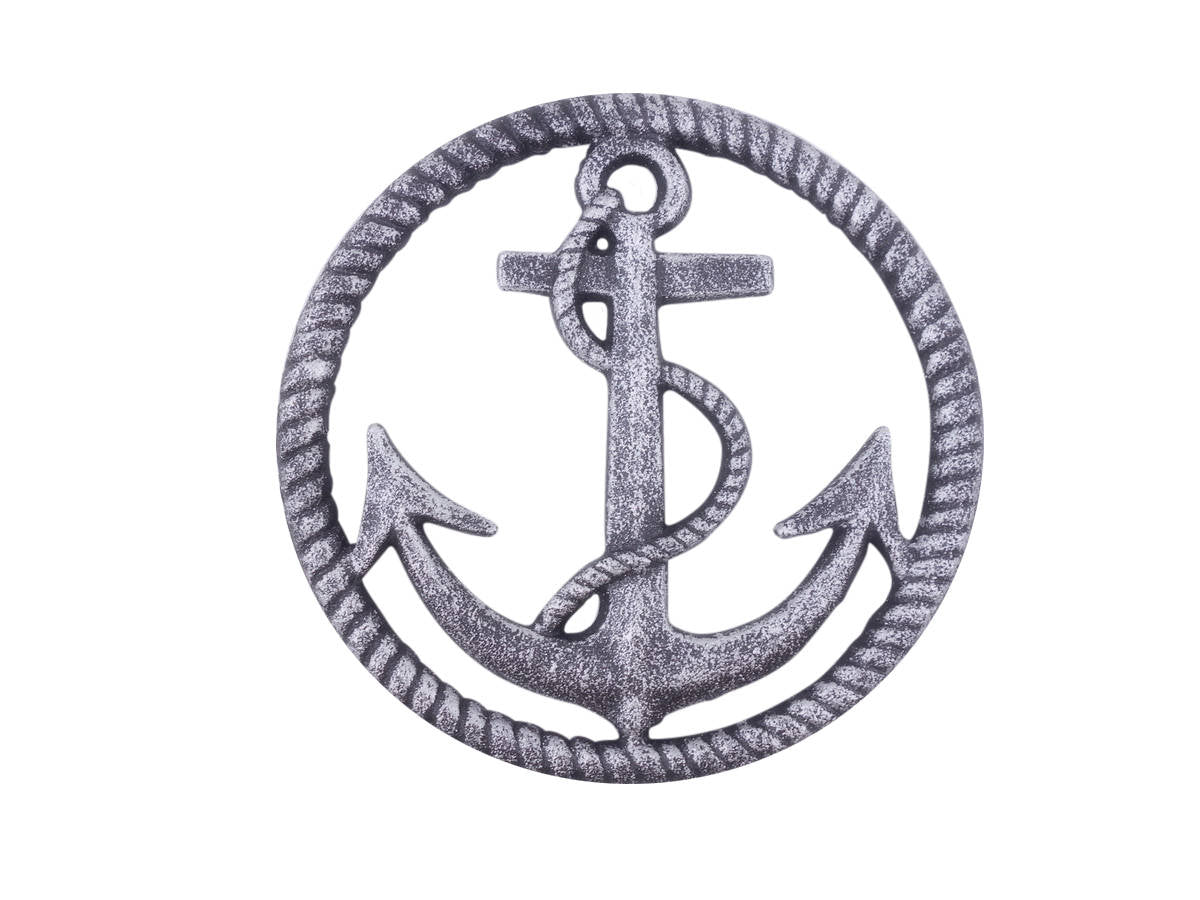 Rustic Silver Cast Iron Anchor and Rope Nautical Kitchen Trivet 7""    Home Decor Supply | Online Retail | ShoreShopper.com