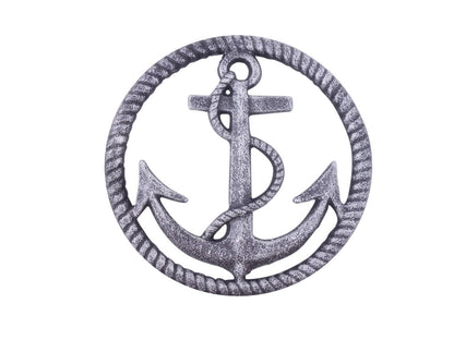Rustic Silver Cast Iron Anchor and Rope Nautical Kitchen Trivet 7""    Home Decor Supply | Online Retail | ShoreShopper.com