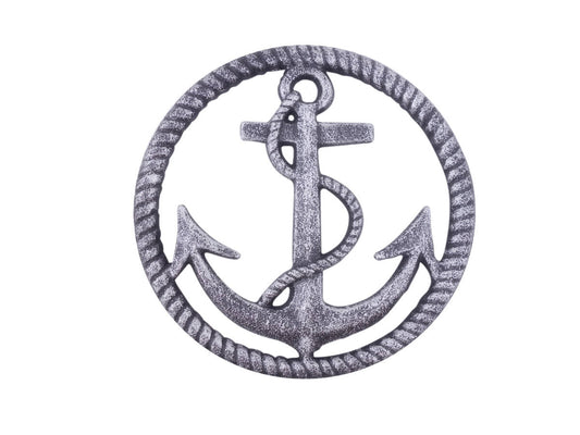 Rustic Silver Cast Iron Anchor and Rope Nautical Kitchen Trivet 7""    Home Decor Supply | Online Retail | ShoreShopper.com
