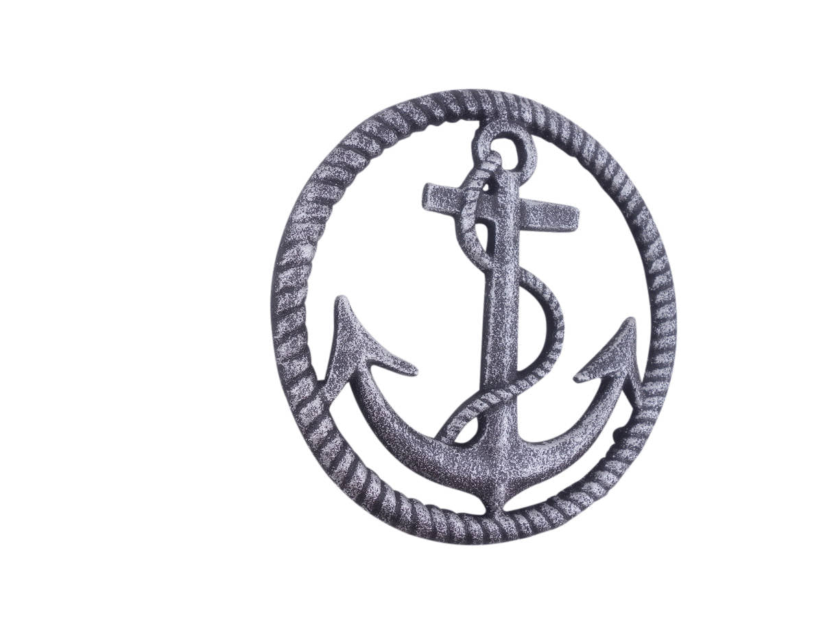 Rustic Silver Cast Iron Anchor and Rope Nautical Kitchen Trivet 7""    Home Decor Supply | Online Retail | ShoreShopper.com
