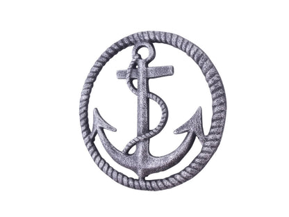 Rustic Silver Cast Iron Anchor and Rope Nautical Kitchen Trivet 7""    Home Decor Supply | Online Retail | ShoreShopper.com