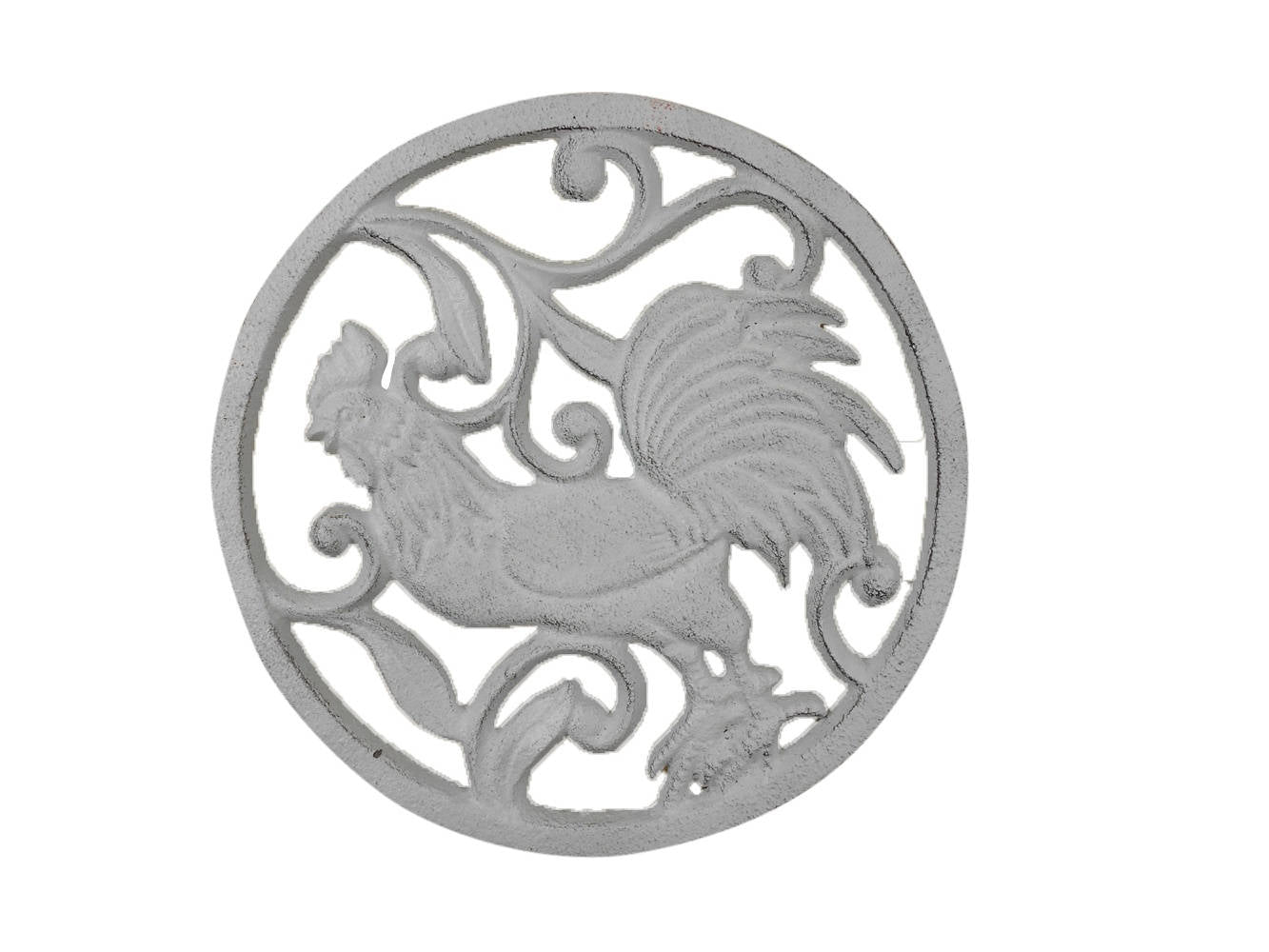 Whitewashed Cast Iron Rooster Trivet 8""    Home Decor Supply | Online Retail | ShoreShopper.com