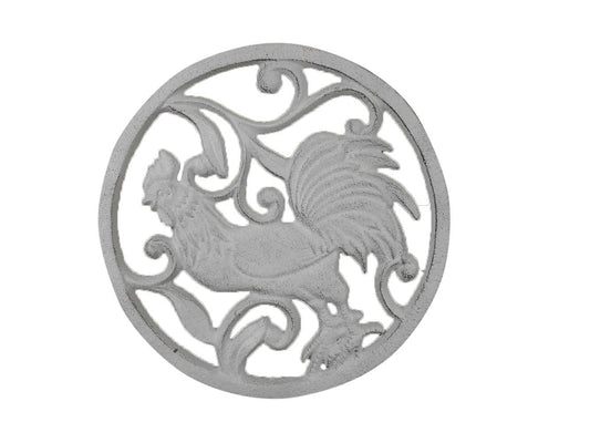 Whitewashed Cast Iron Rooster Trivet 8""    Home Decor Supply | Online Retail | ShoreShopper.com