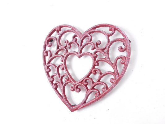 Rustic Red Whitewashed Cast Iron Decorative Heart Kitchen Trivet 8""    Home Decor Supply | Online Retail | ShoreShopper.com