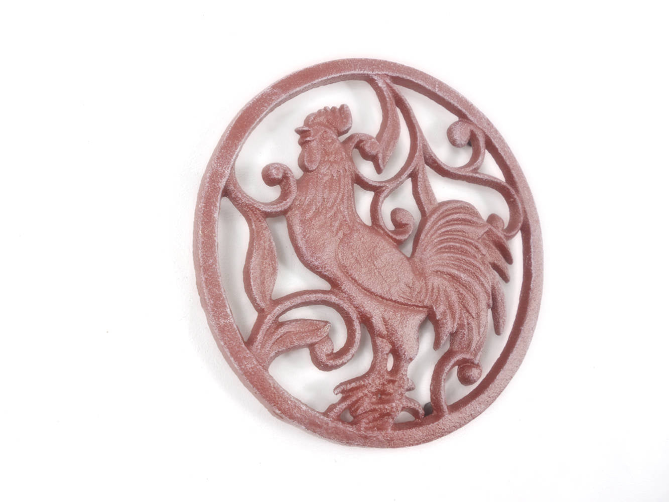 Rustic Red Whitewashed Cast Iron Rooster Trivet 8""    Home Decor Supply | Online Retail | ShoreShopper.com