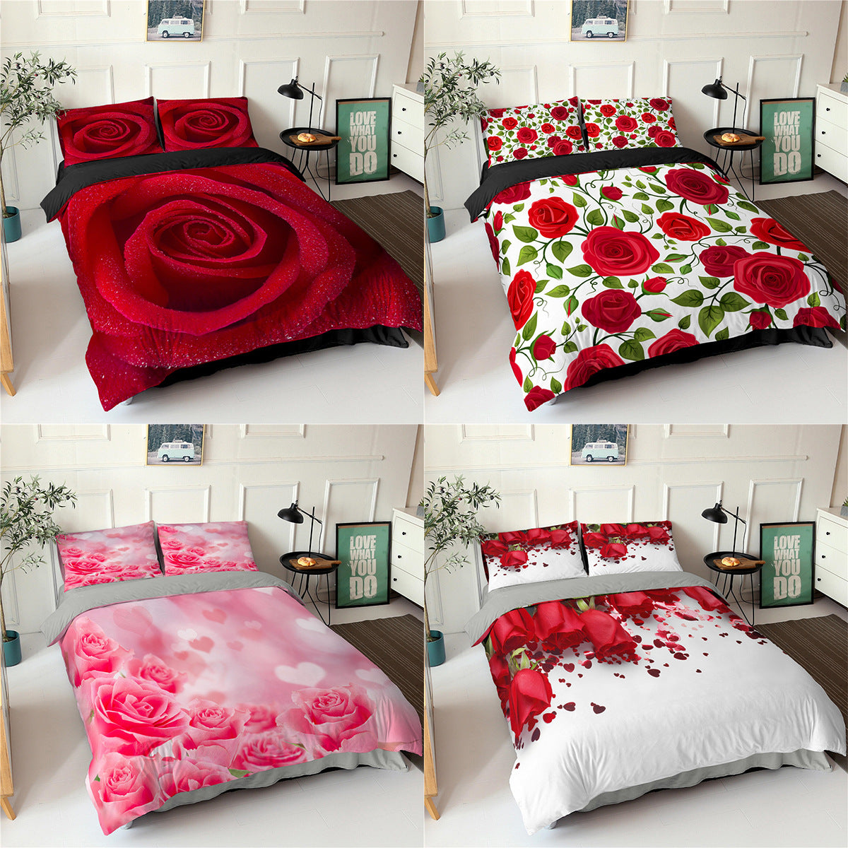 Rose Flower Series Three-piece Bedding Digital Printing Flower Bed Linen Pillowcase    Home Decor Supply | Online Retail | ShoreShopper.com