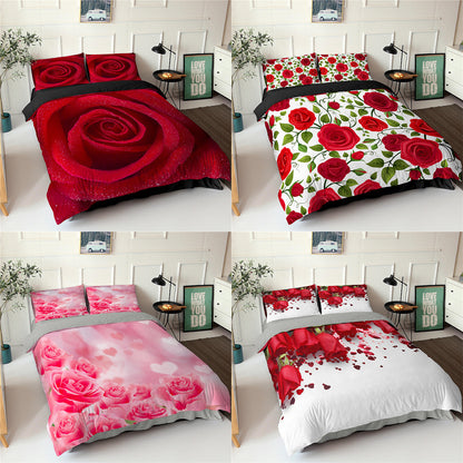 Rose Flower Series Three-piece Bedding Digital Printing Flower Bed Linen Pillowcase    Home Decor Supply | Online Retail | ShoreShopper.com