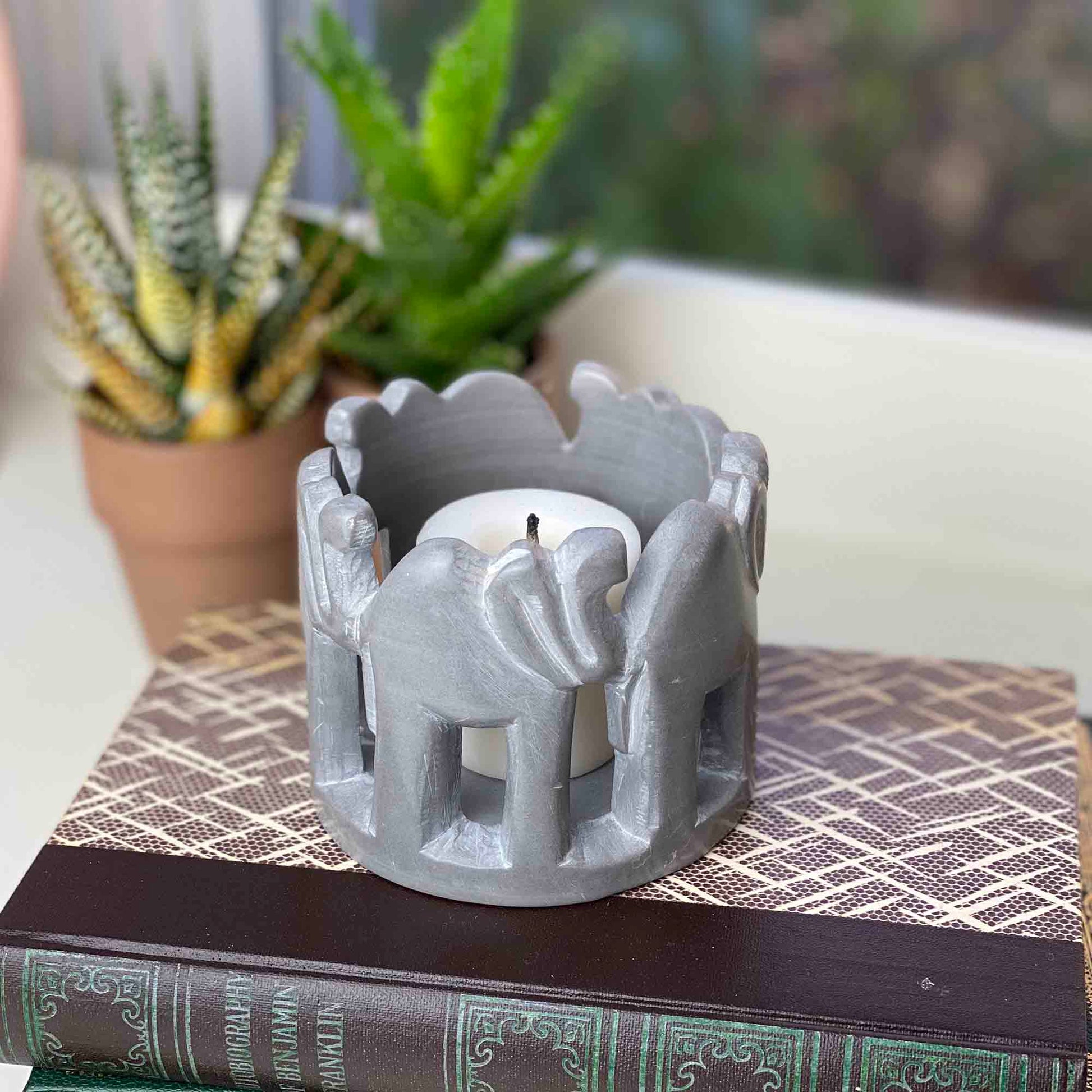 Circle of Elephants Soapstone Sculpture, 3 to 3.5-inch - Dark Stone    Home Decor Supply | Online Retail | ShoreShopper.com