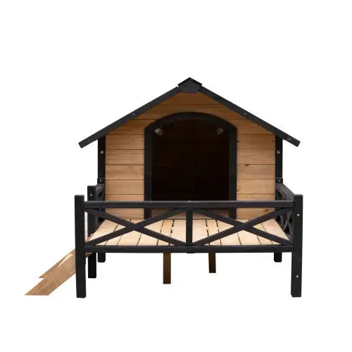 Premium Outdoor Wooden Dog Kennel - Large Cabin Style Pet House with Porch & Weather-Resistant Fir Wood - ShoreCo.Shop