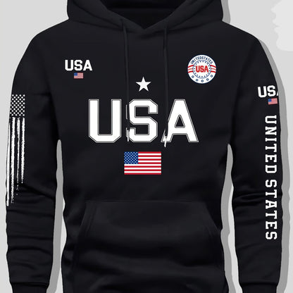 USA Flag Pattern Printed Hoodies, Men's Sweatshirts, United States Letter Printed Casual Knitted Fabric Pullovers for Both Men and Women, Student Couple Outfits, Fashionable Sweatshirts, Autumn and Winter Men's and Women's Sw    Home Decor Supply | Online Retail | ShoreShopper.com