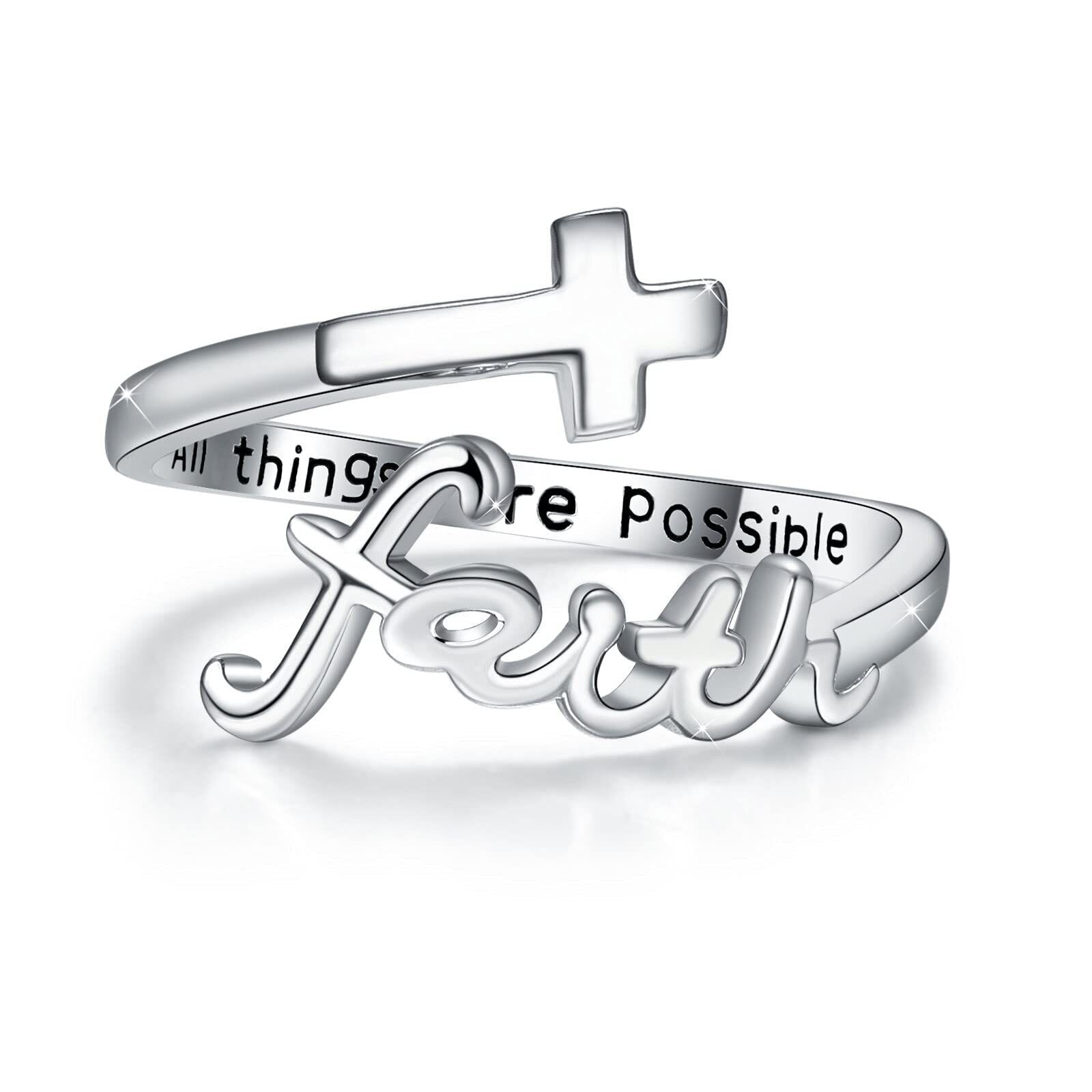 Sterling Silver Cross Ring "All Things Are Possible" Inlay "Faith" Design - ShoreCo.Shop